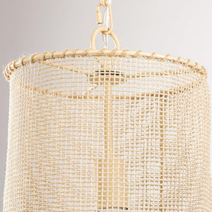 1-Light Wooden Beads Farmhouse Beige Dry Rated Island Pendant Lighting