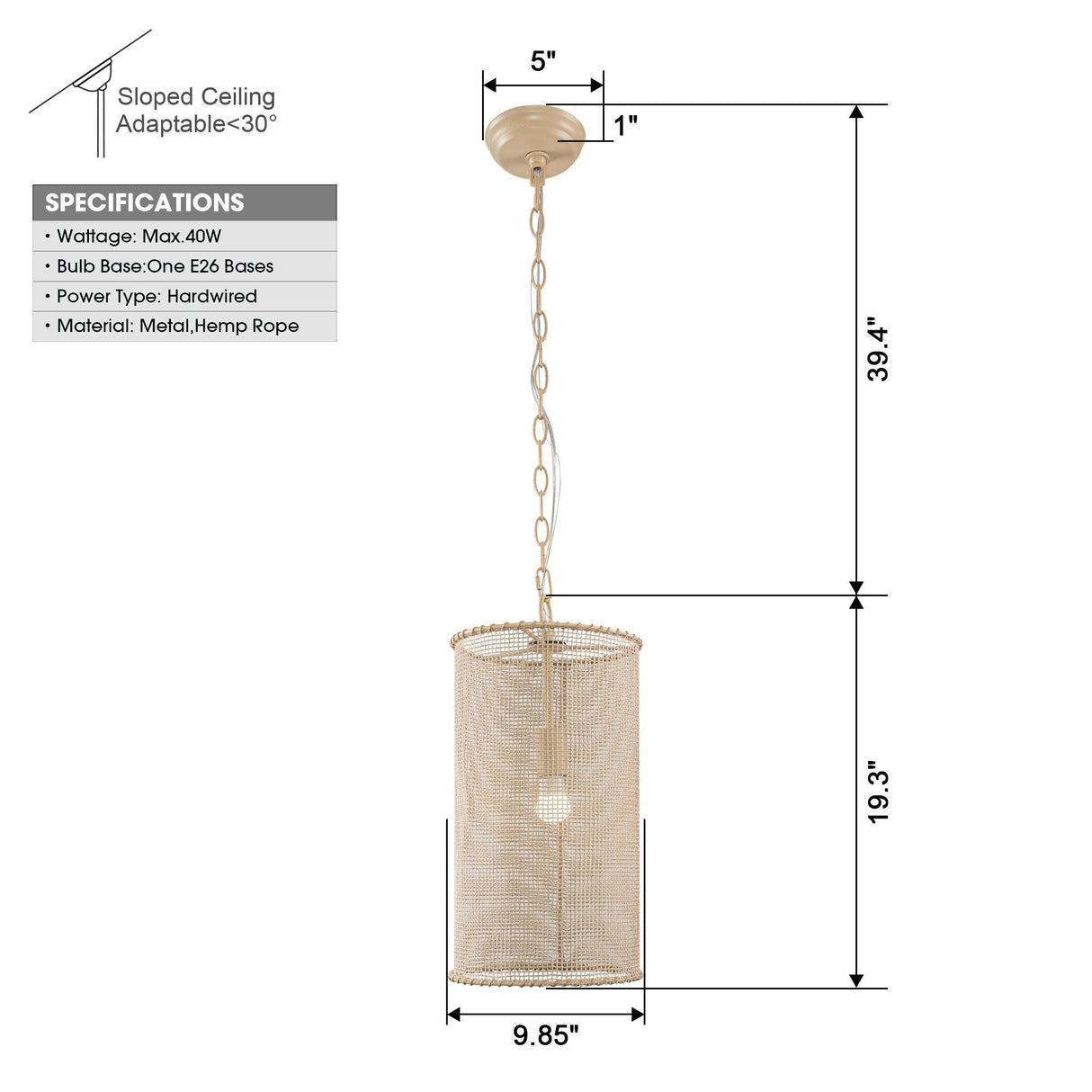 1-Light Wooden Beads Farmhouse Beige Dry Rated Island Pendant Lighting
