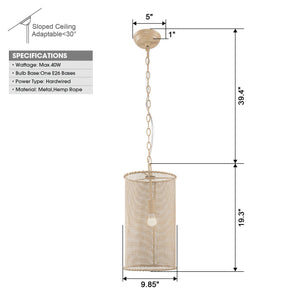 1-Light Wooden Beads Farmhouse Beige Dry Rated Island Pendant Lighting