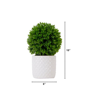 10" Artificial Boxwood Topiary Plant with Decorative Planter