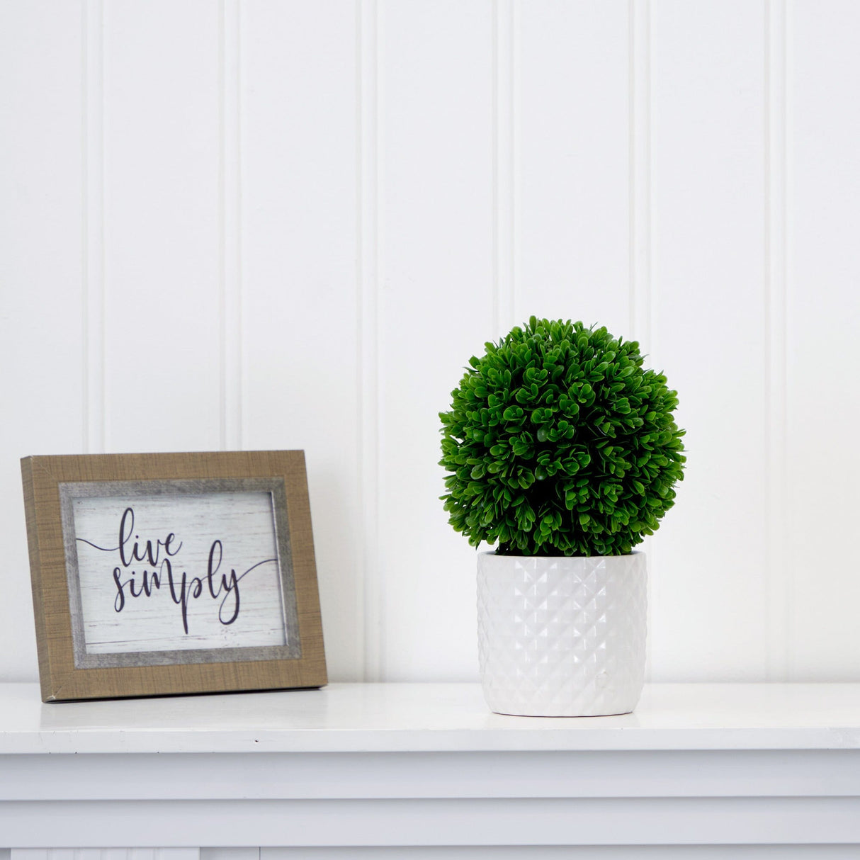 10" Artificial Boxwood Topiary Plant with Decorative Planter