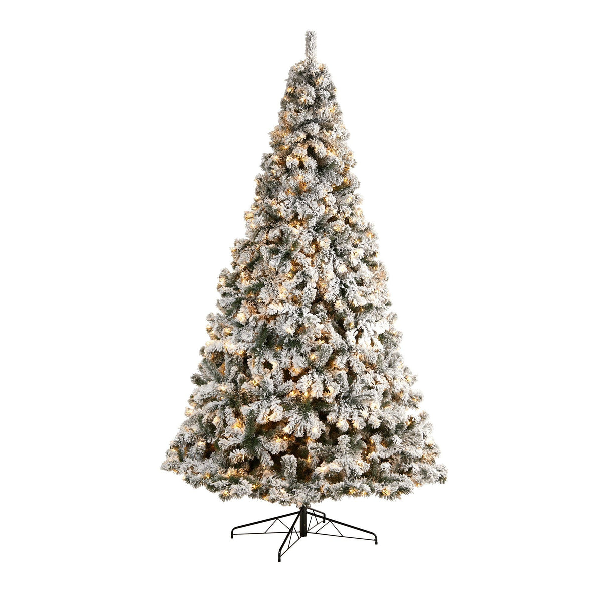 10' Flocked West Virginia Fir Artificial Christmas Tree with 800 Warm White LED Lights and 1680 Tips