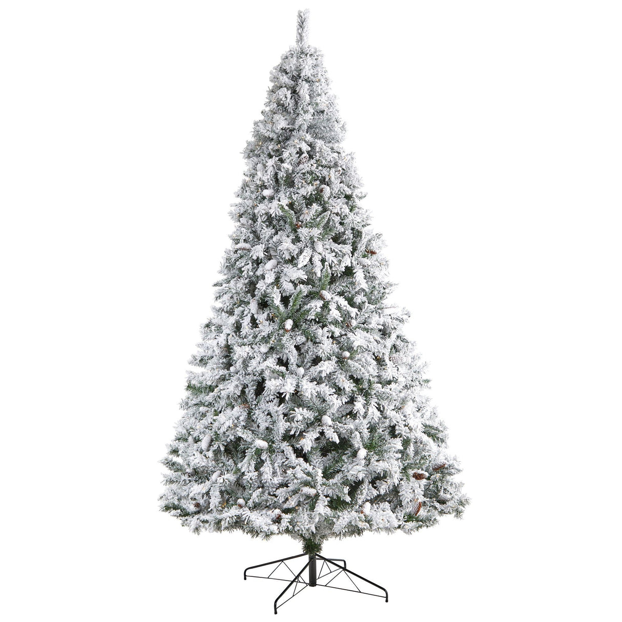 10' Flocked White River Mountain Pine Christmas Tree with Pinecones and 800 Clear LED Lights