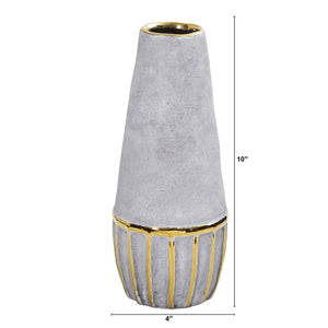 10” Regal Stone Decorative Vase with Gold Accents