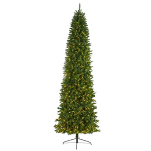 10’ Slim Green Mountain Pine Artificial Christmas Tree with 800 Clear LED Lights