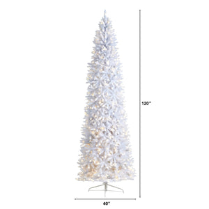 10’ Slim White Artificial Christmas Tree with 800 Warm White LED Lights and 2420 Bendable Branches