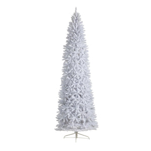 10’ Slim White Artificial Christmas Tree with 800 Warm White LED Lights and 2420 Bendable Branches