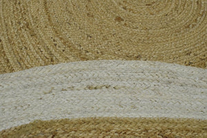 100% ALL NATURAL FIBER HAND BRAIDED BOHO WHITE ROUND JUTE RUG | JR4