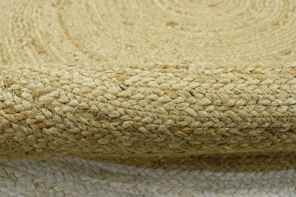 100% ALL NATURAL FIBER HAND BRAIDED BOHO WHITE ROUND JUTE RUG | JR4