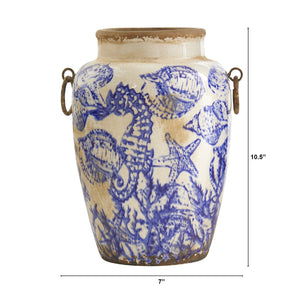 10.5” Nautical Ceramic Urn Vase