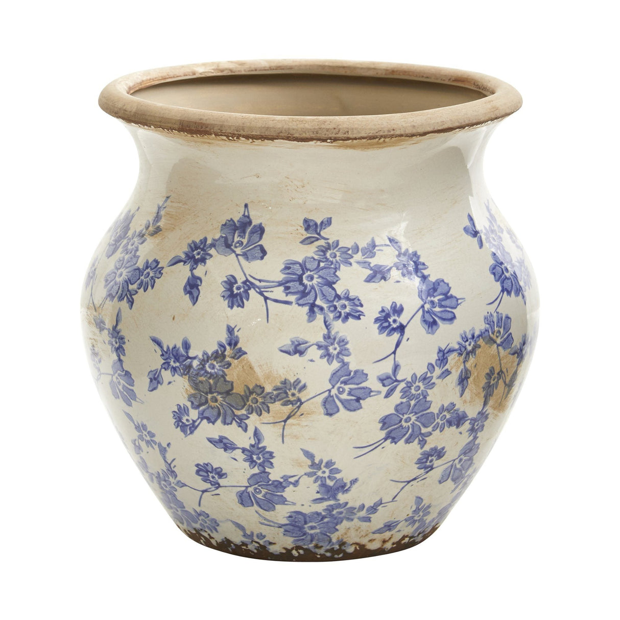 10.5” Tuscan Ceramic Blue Scroll Urn Vase