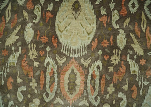10x10 Round Fine Hand Knotted Green, Rust and Olive Traditional Vintage Persian Style Antique Wool Rug | AGR47