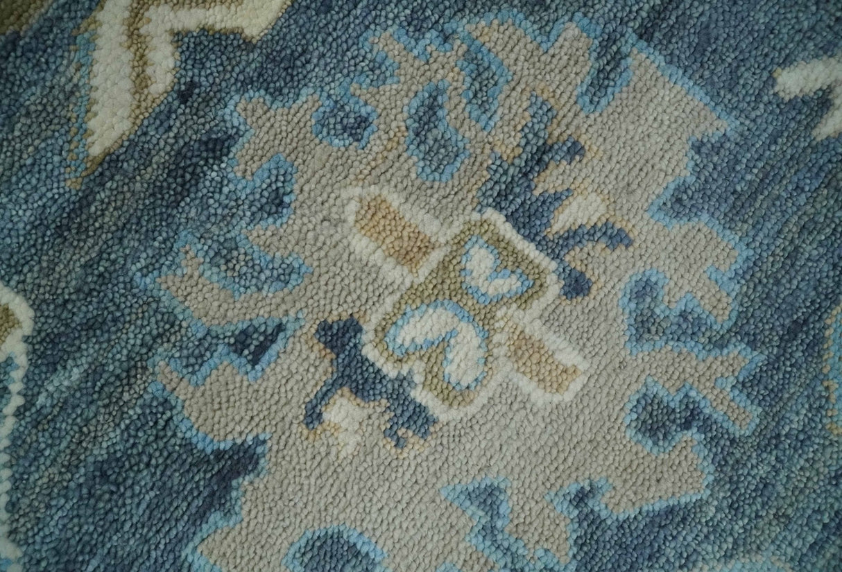 10x14 Antique Style Hand Knotted Blue, Ivory and Beige Traditional Vintage Oushak Wool Rug | TRDCP15721014