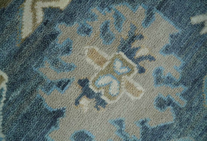 10x14 Antique Style Hand Knotted Blue, Ivory and Beige Traditional Vintage Oushak Wool Rug | TRDCP15721014
