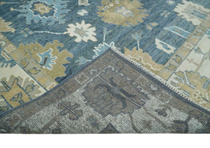10x14 Antique Style Hand Knotted Blue, Ivory and Beige Traditional Vintage Oushak Wool Rug | TRDCP15721014