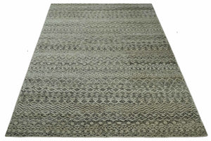 10x14 Hand Knotted Ivory, Black and Olive Modern Contemporary Southwestern Tribal Trellis Recycled Silk Area Rug | OP50