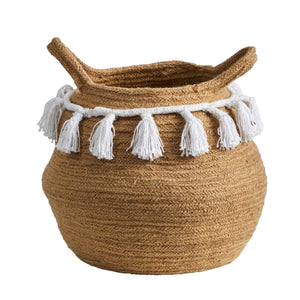 11” Boho Chic Handmade Natural Cotton Woven Planter with Tassels