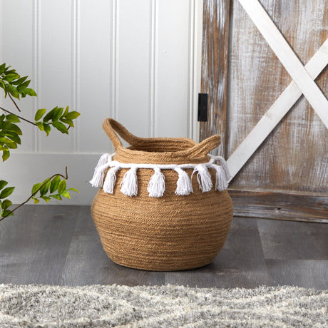 11” Boho Chic Handmade Natural Cotton Woven Planter with Tassels