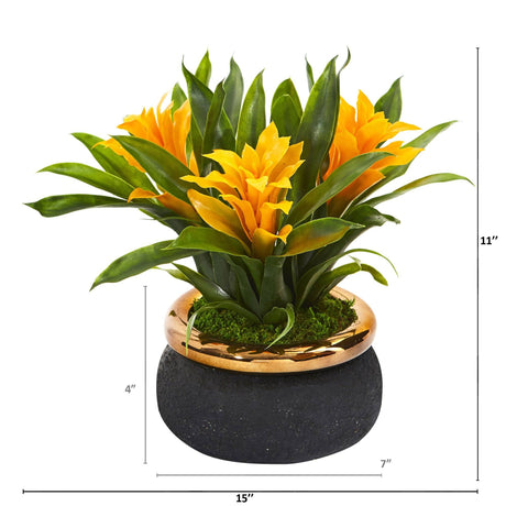 11” Bromeliad Artificial Plant in Stoneware Planter