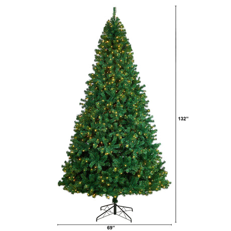 11' Northern Tip Artificial Christmas Tree with 1000 Clear LED Lights and 2720 Bendable Branches