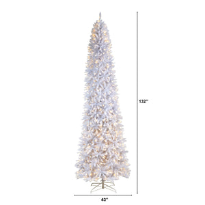 11’ Slim White Artificial Christmas Tree with 950 Warm White LED Lights and 2836 Bendable Branches