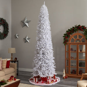 11’ Slim White Artificial Christmas Tree with 950 Warm White LED Lights and 2836 Bendable Branches