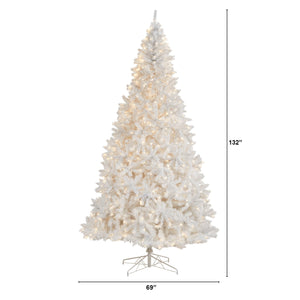 11' White Artificial Christmas Tree with 2720 Bendable Branches and 1000 LED Lights