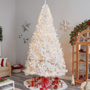 11' White Artificial Christmas Tree with 2720 Bendable Branches and 1000 LED Lights