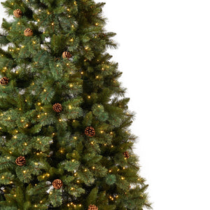 11’ White Mountain Pine Artificial Christmas Tree with 1050 Clear LED Lights, Pine Cones and 2395 Bendable Branches