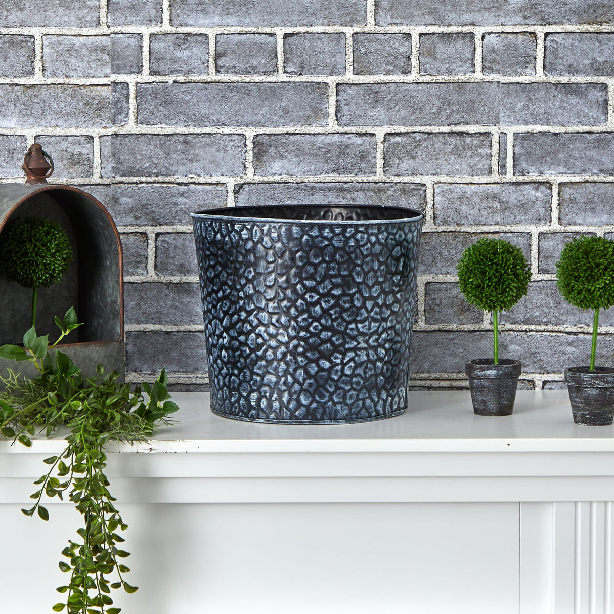 11.5” Embossed Tin Bucket with Pebble Pattern