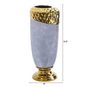 11.5” Regal Stone Vase with Gold Accents