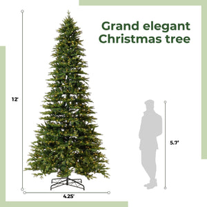 12’ Belgium Fir “Natural Look” Artificial Christmas Tree with 1500 Clear LED Lights and 4962 Bendable Branches