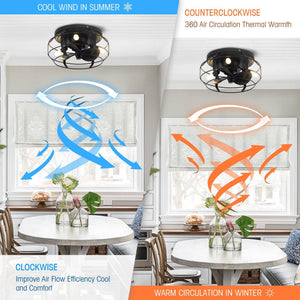 12" Flush Mount Low Profile Caged Small Ceiling Fan with Light and Remote Control
