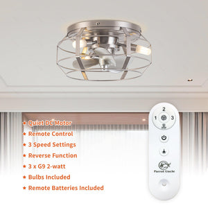 12" Flush Mount Low Profile Caged Small Ceiling Fan with Light and Remote Control