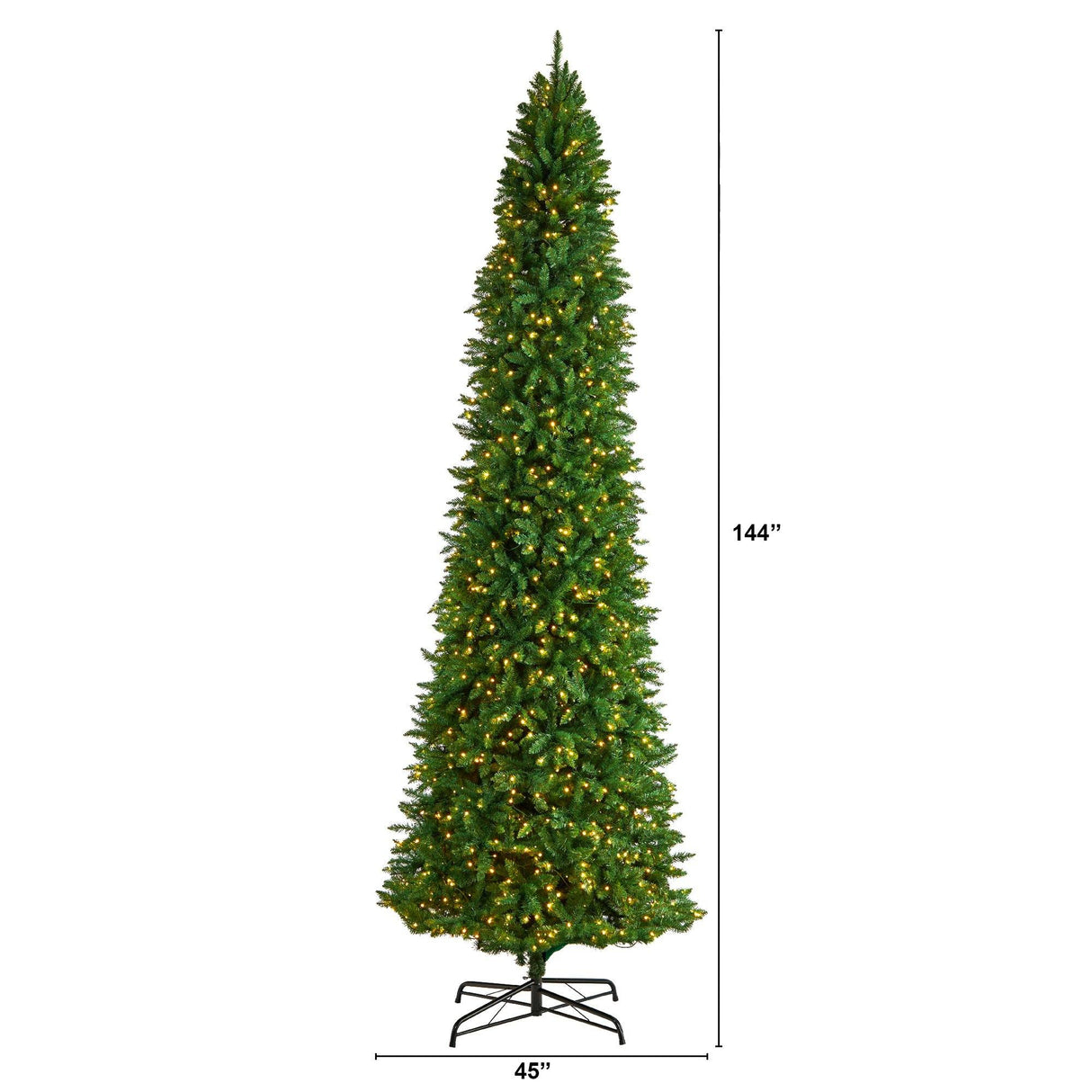 12’ Slim Green Mountain Pine Artificial Christmas Tree with 1100 Clear LED Lights and 3235 Tips