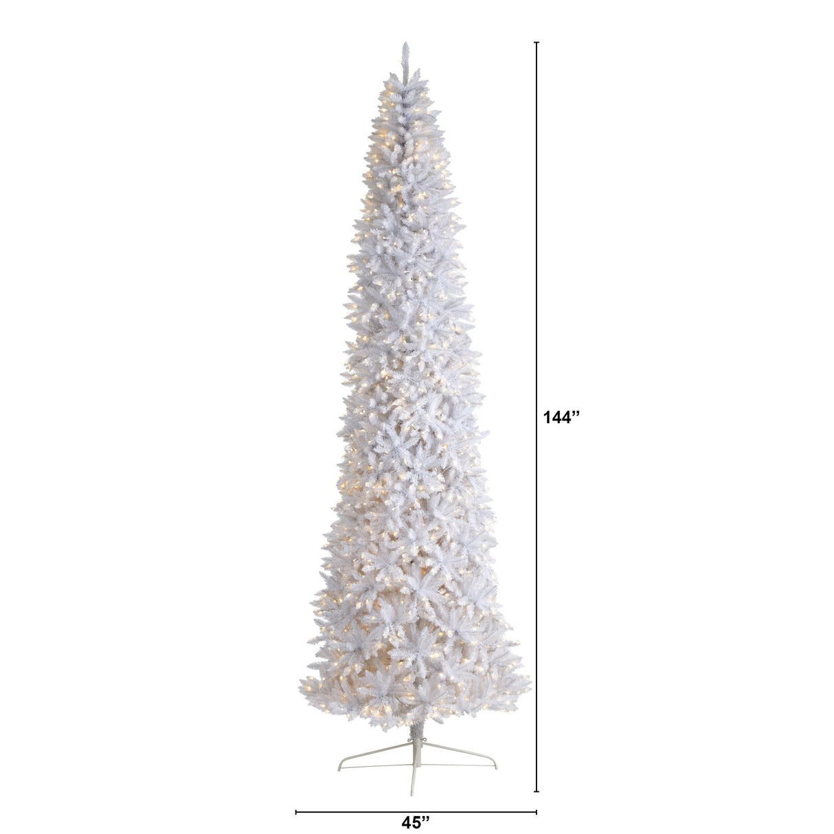 12’ Slim White Artificial Christmas Tree with 1100 Warm White LED Lights and 3235 Bendable Branches