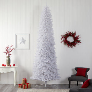 12’ Slim White Artificial Christmas Tree with 1100 Warm White LED Lights and 3235 Bendable Branches