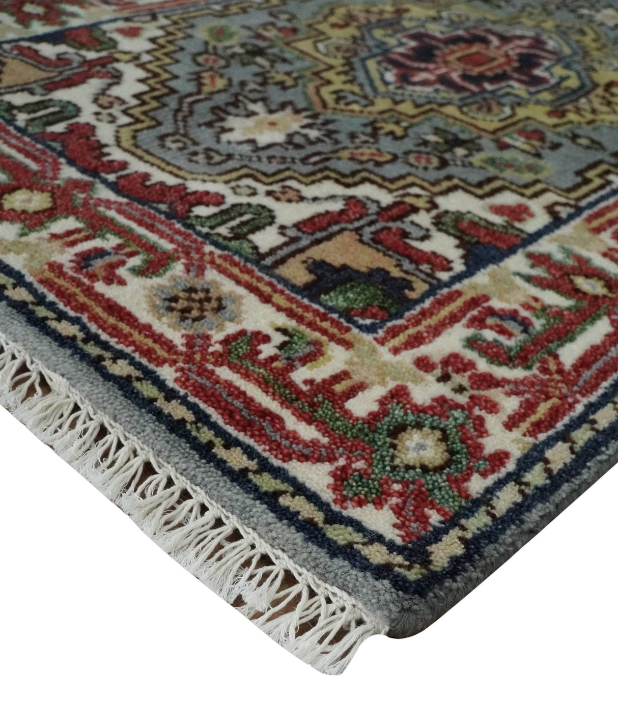 12 feet runner Mustard, Charcoal and Ivory Hand knotted Traditional wool Area Rug