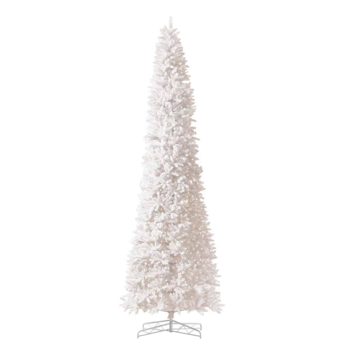 13’ Slim White Artificial Christmas Tree with 1350 Warm White LED Lights and 3924 Bendable Branches