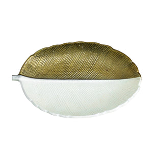 14" Gold and White Leaf Decorative Accent