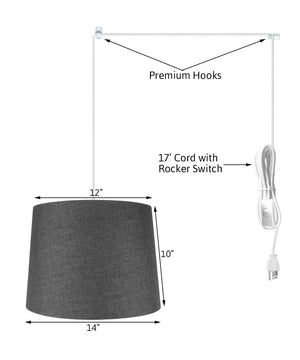 14"W 2 Light Swag Plug-In Pendant Granite Gray Burlap with Diffuser White Cord
