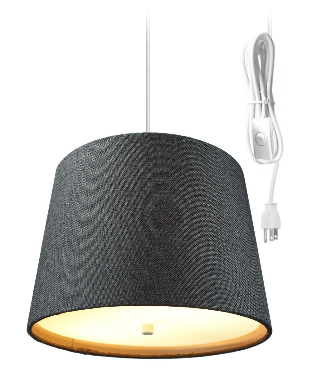 14"W 2 Light Swag Plug-In Pendant Granite Gray Burlap with Diffuser White Cord