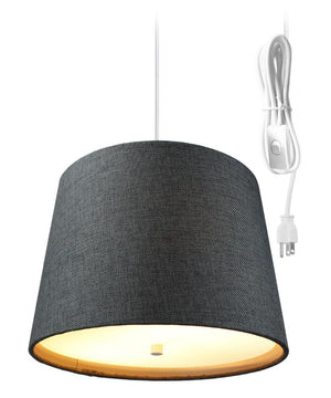 14"W 2 Light Swag Plug-In Pendant Granite Gray Burlap with Diffuser White Cord