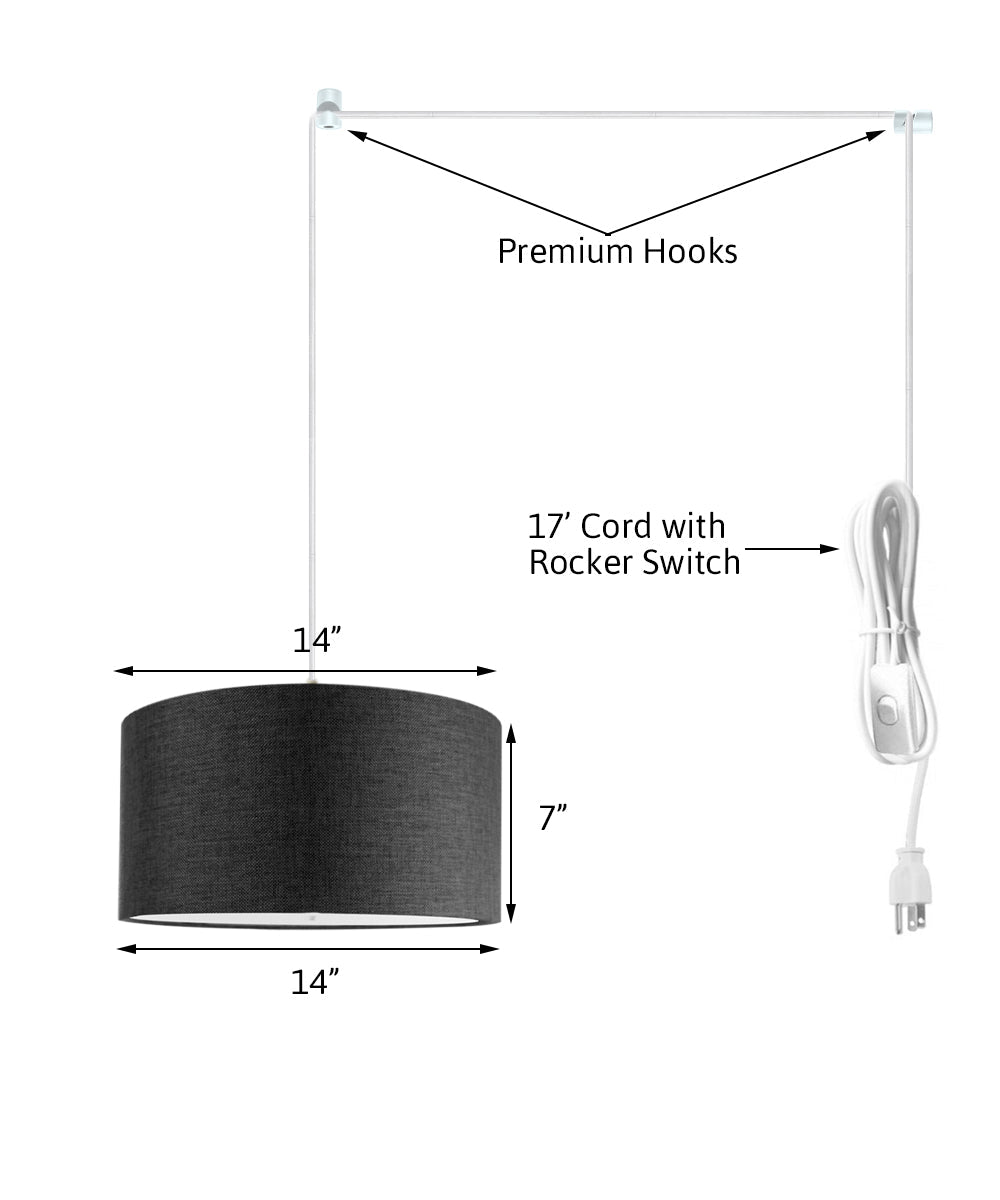 14"W 2 Light Swag Plug-In Pendant Granite Gray with Diffuser White Cord