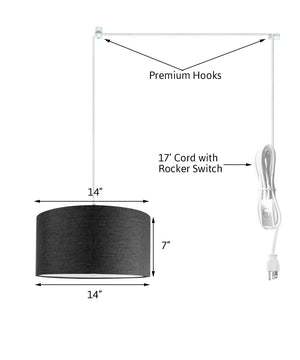 14"W 2 Light Swag Plug-In Pendant Granite Gray with Diffuser White Cord