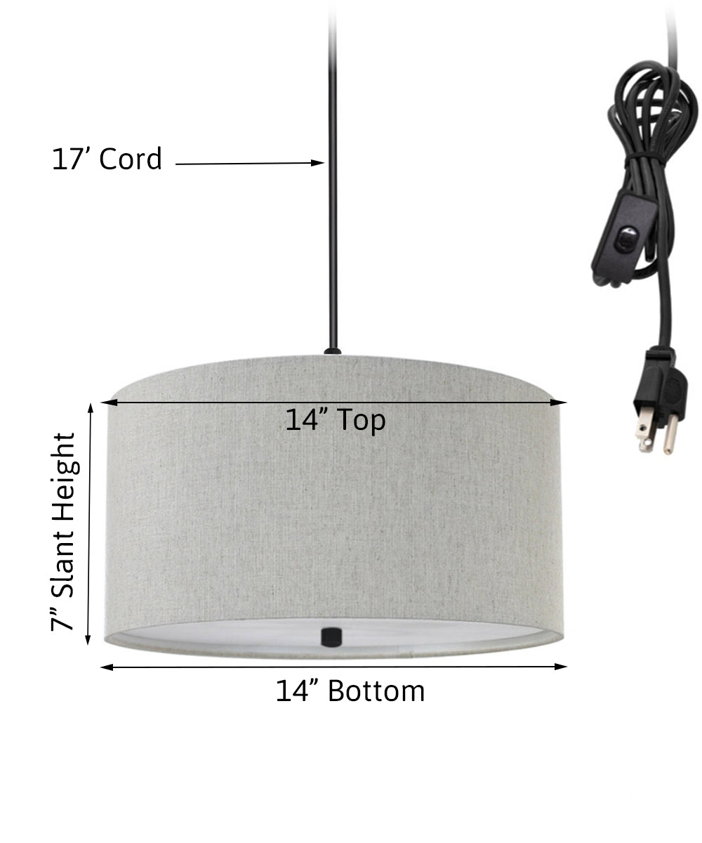 14"W 2 Light Swag Plug-In Pendant Textured Oatmeal with Diffuser Black Cord