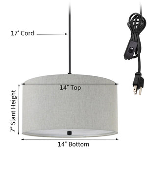 14"W 2 Light Swag Plug-In Pendant Textured Oatmeal with Diffuser Black Cord
