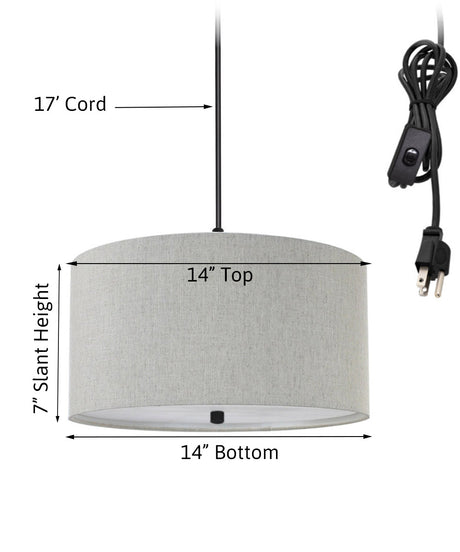 14"W 2 Light Swag Plug-In Pendant Textured Oatmeal with Diffuser Black Cord