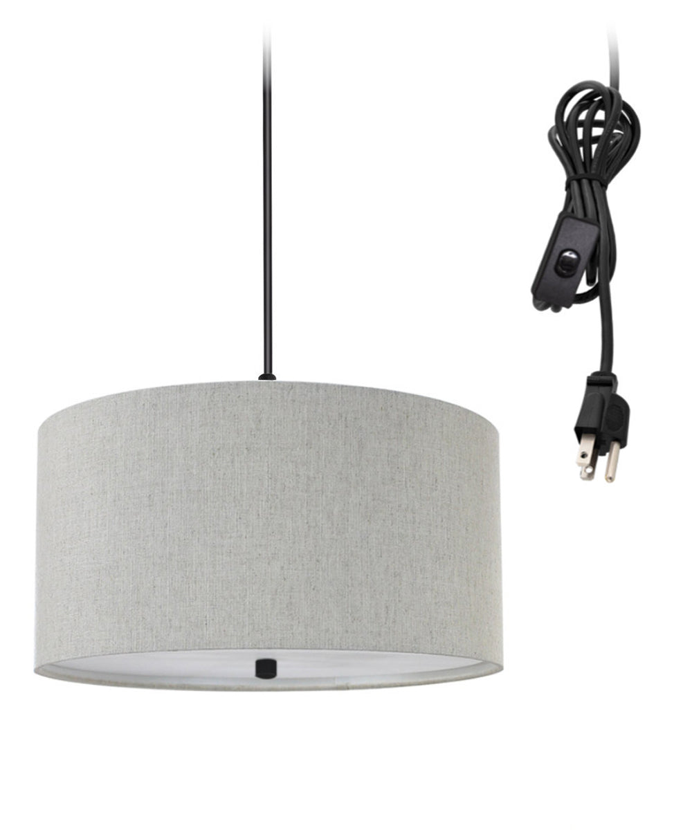 14"W 2 Light Swag Plug-In Pendant Textured Oatmeal with Diffuser Black Cord