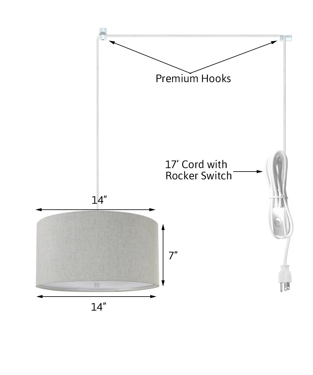 14"W 2 Light Swag Plug-In Pendant Textured Oatmeal with Diffuser White Cord